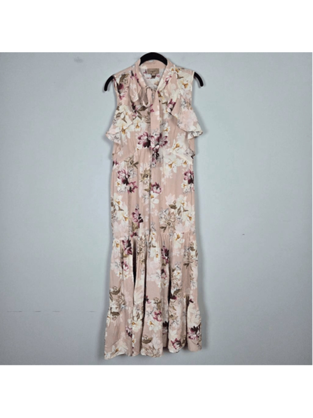 Kachel Womens Ruffle Silk Floral Midi Dress Size 8 Pink Tiered Fairy Romantic